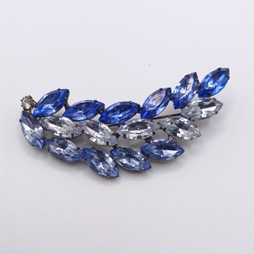 Blue and Clear Marquise Leaf Brooch